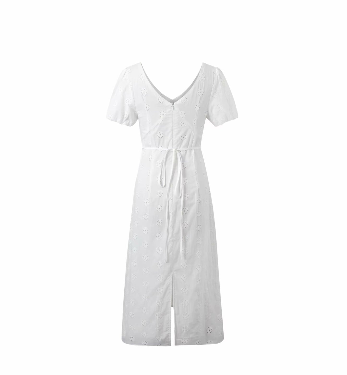 Vestido bordado de alto grado de verano para mujer, vestido largo elegante de manga corta con cintura atada