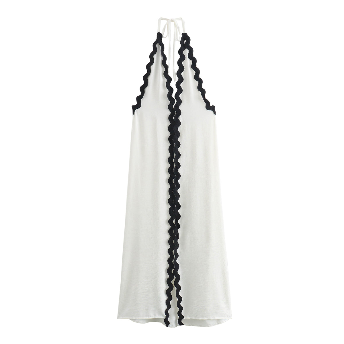 Elegant Spliced Halterneck With Suspenders Dress Summer High Waist Sleeveless Women Office Dress