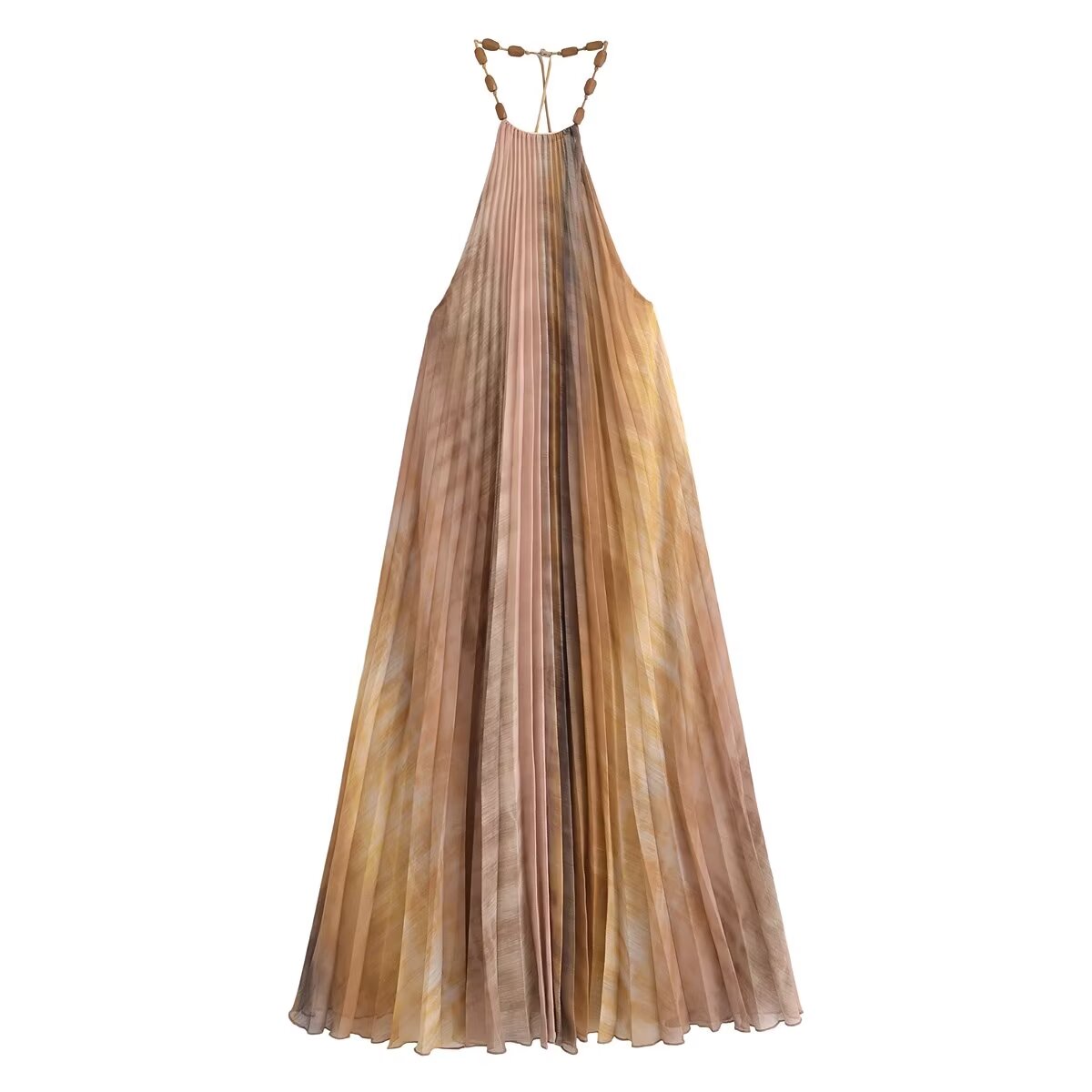 Summer Women Clothing Casual Tie Dye Hanging Collar Pleated Dress