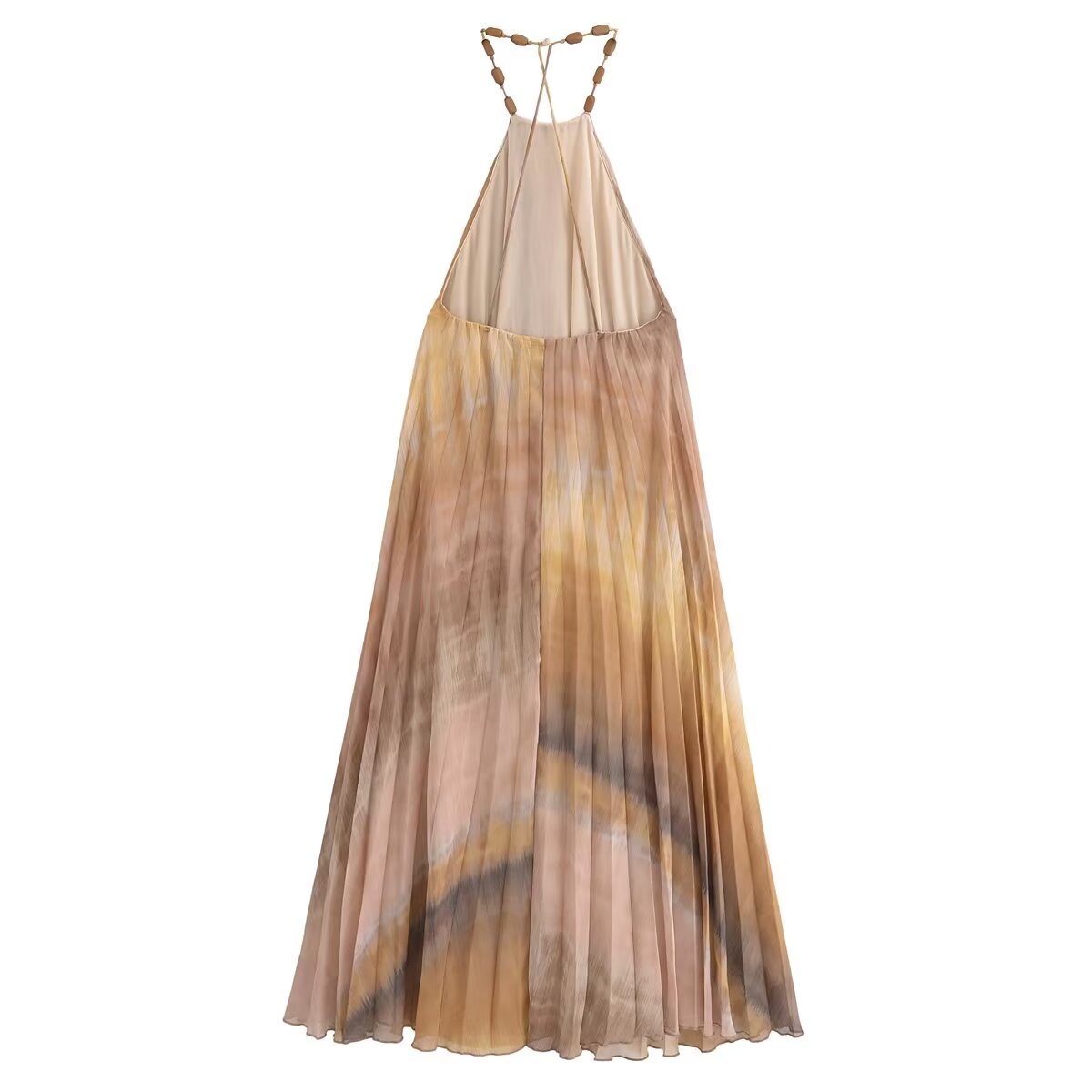 Summer Women Clothing Casual Tie Dye Hanging Collar Pleated Dress