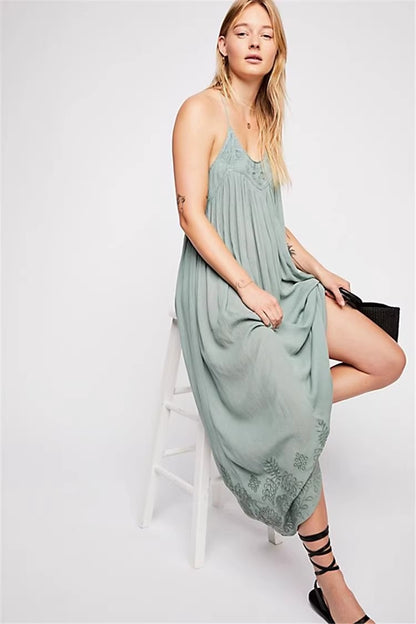 Bohemian Embroidered Strap I Back Floating Dress