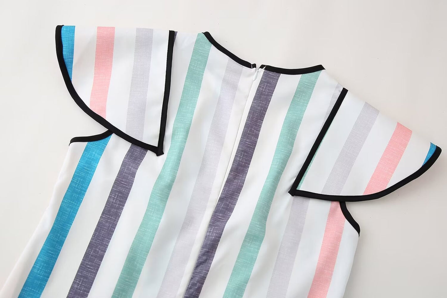 Women Clothing Sweet Striped Dress Ribbon Decoration Flying Sleeves Cami Dress