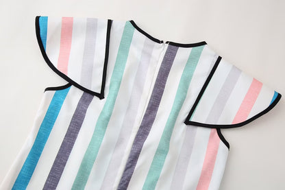 Women Clothing Sweet Striped Dress Ribbon Decoration Flying Sleeves Cami Dress