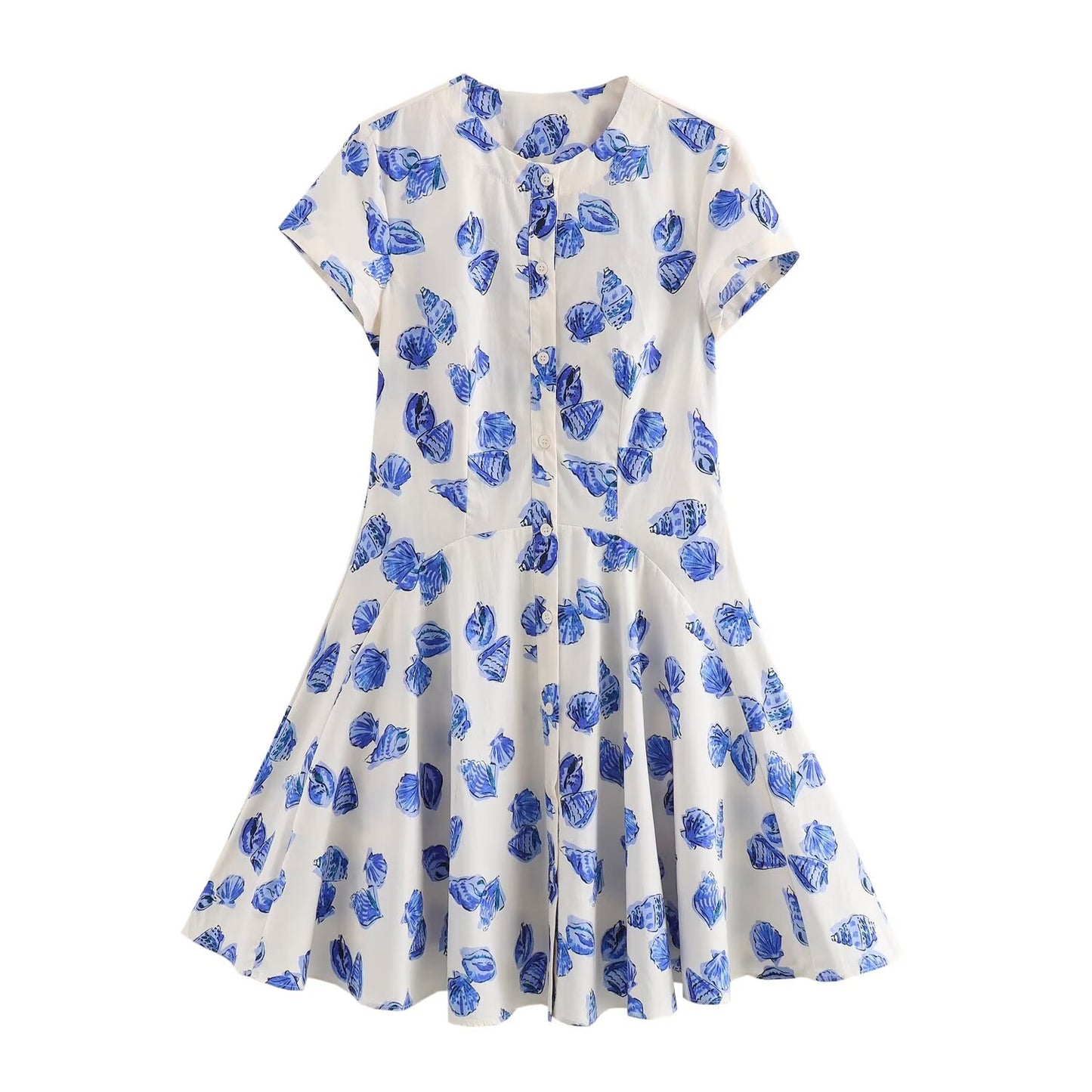 Women Clothing Print Round Neck Loose Casual Short Dress