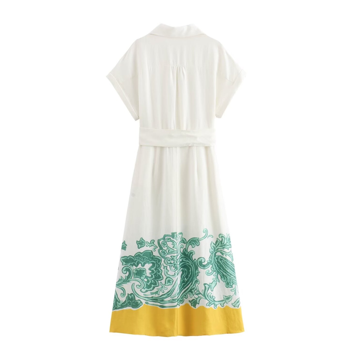 Summer Women Clothing Cotton Linen Printed Shirt Dress