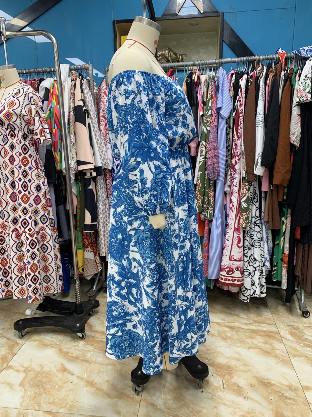 Women Clothing Floral Print Off Shoulder Beach Seaside Bohemian Dress