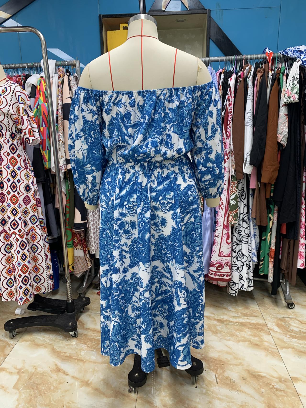 Women Clothing Floral Print Off Shoulder Beach Seaside Bohemian Dress