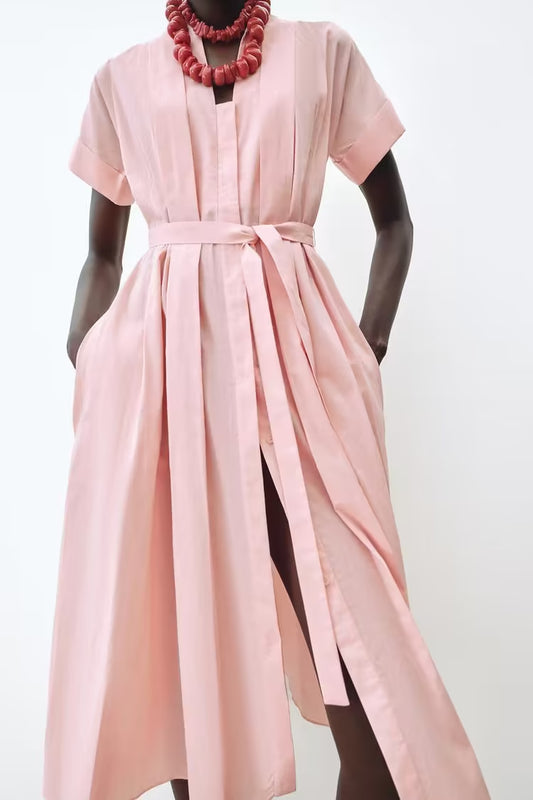 Robe longue à ceinture de la série chemise d'été