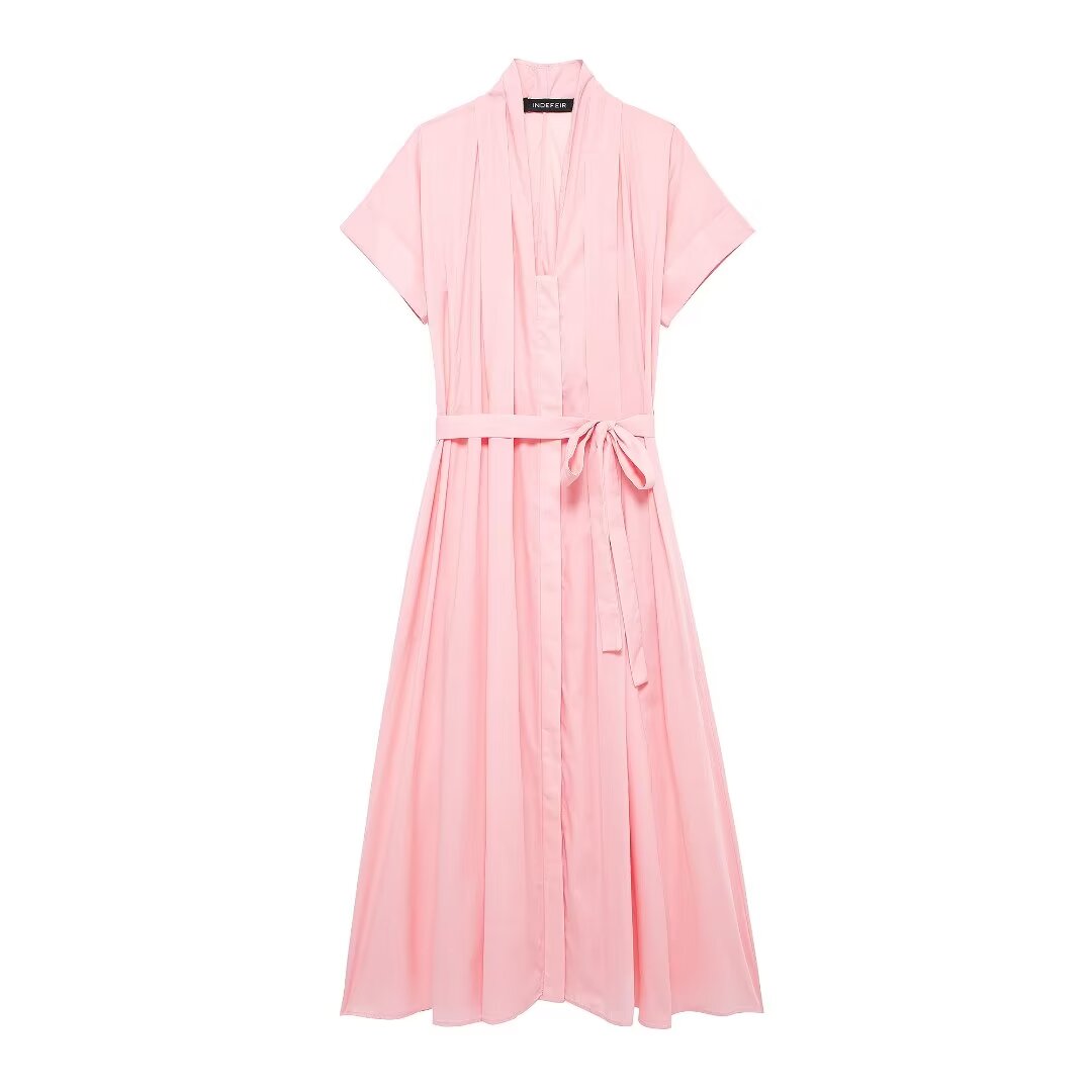 Summer Shirt Series Belt Maxi Dress