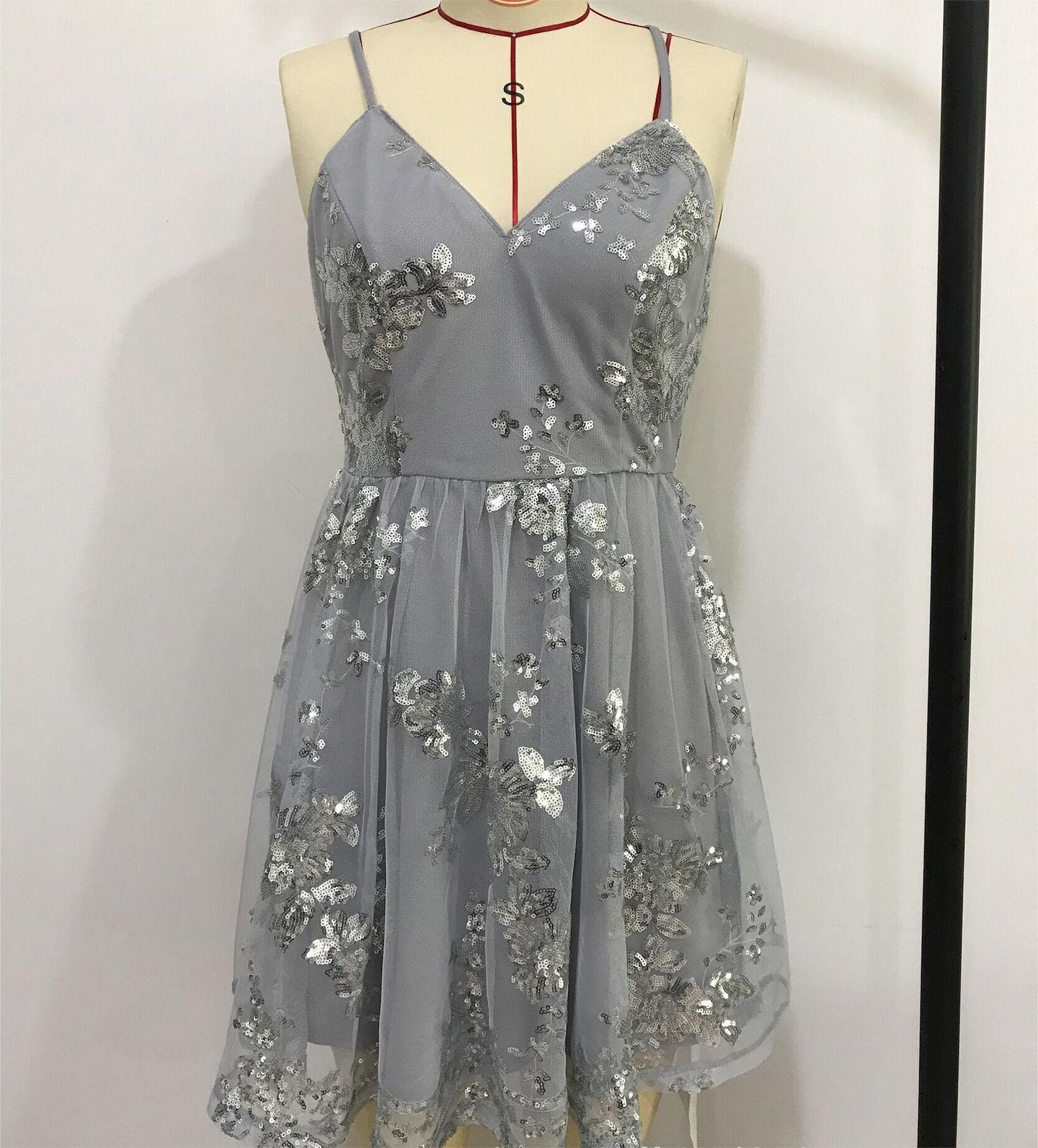 Sexy Spaghetti Straps Sleeveless Sequin Embroider Backless Cross Swing Dress