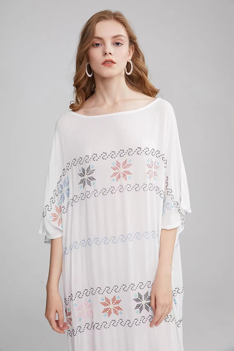 Women Summer Short Sleeve Embroidered A Line Dress