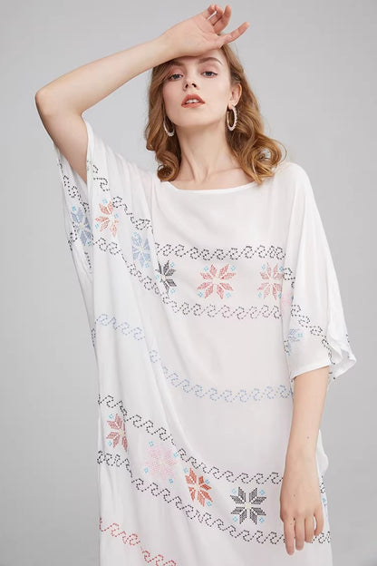 Women Summer Short Sleeve Embroidered A Line Dress