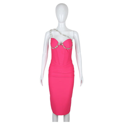 Summer Sexy Oblique Sun Top Bandage Dress Ladies Party Cocktail Sleeveless Dress Women