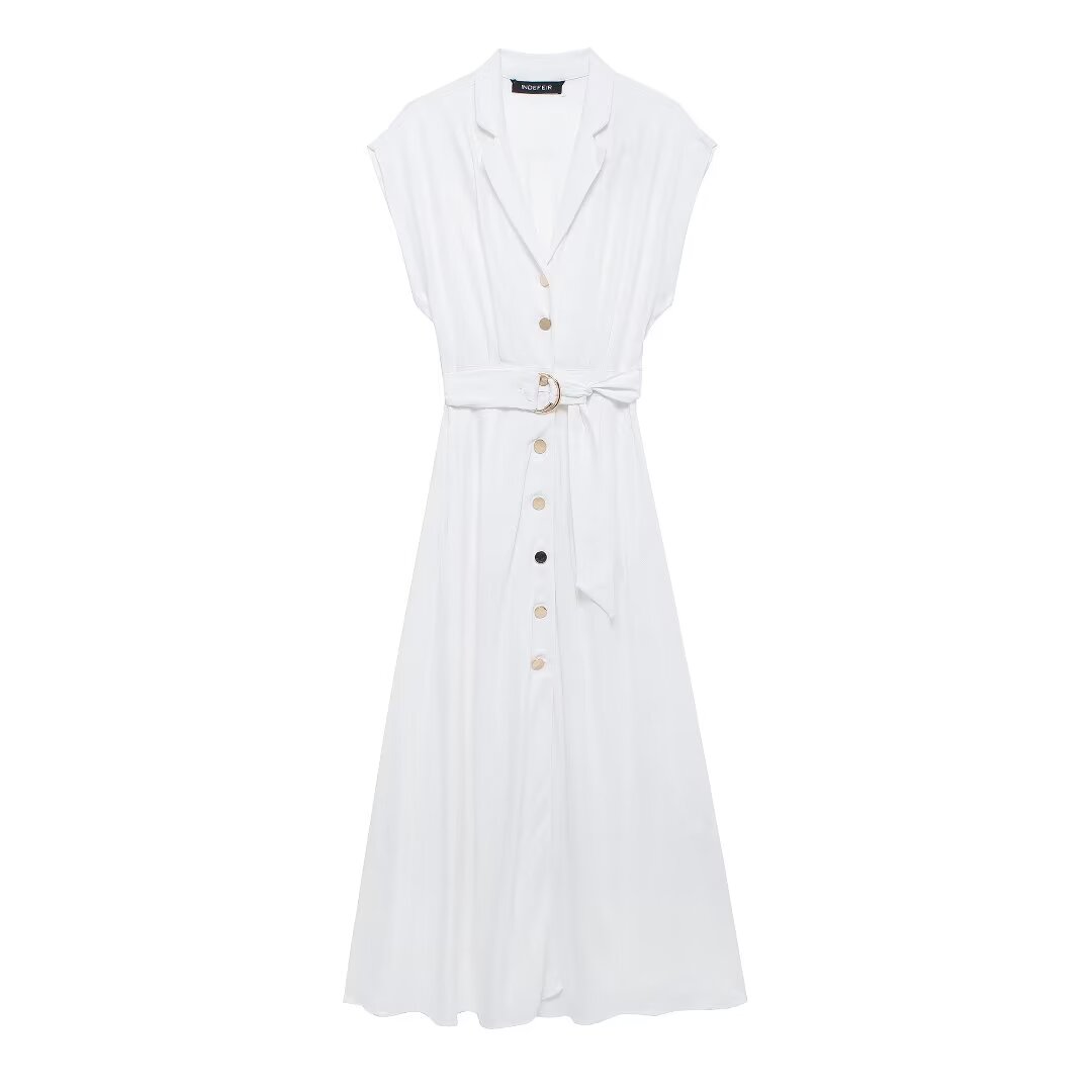 Summer Women Clothing Casual Simple Matching Belt Shirt Dress