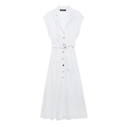 Summer Women Clothing Casual Simple Matching Belt Shirt Dress