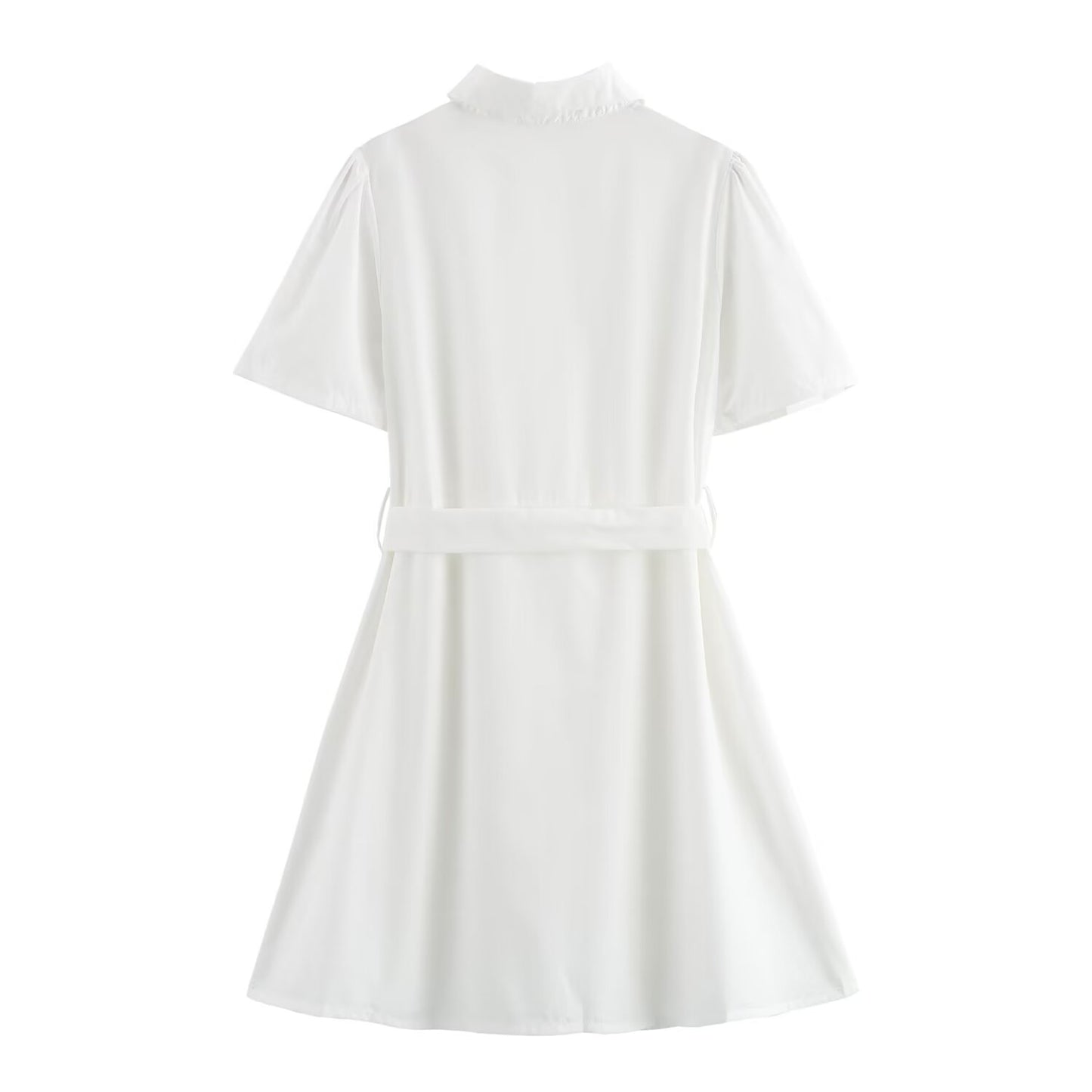 Summer Women Clothing Casual Simple White Belt Shirt Dress