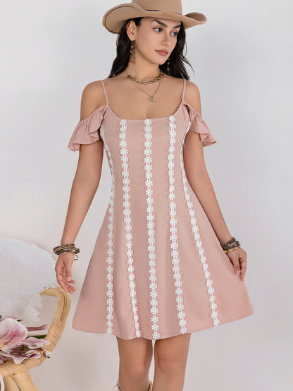 Robe longue en dentelle florale sans manches pour femmes, bretelles Spaghetti, robe pour femmes