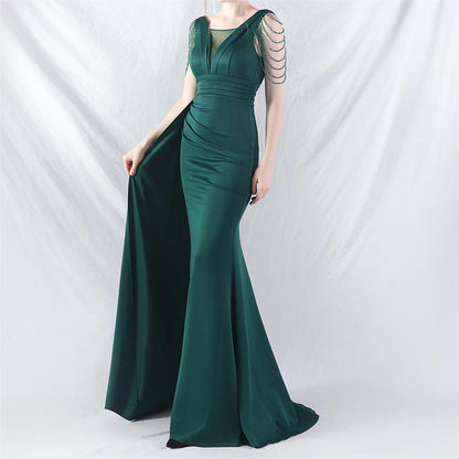 Total Satin Folding Craft Craft Beaded Evening Dress