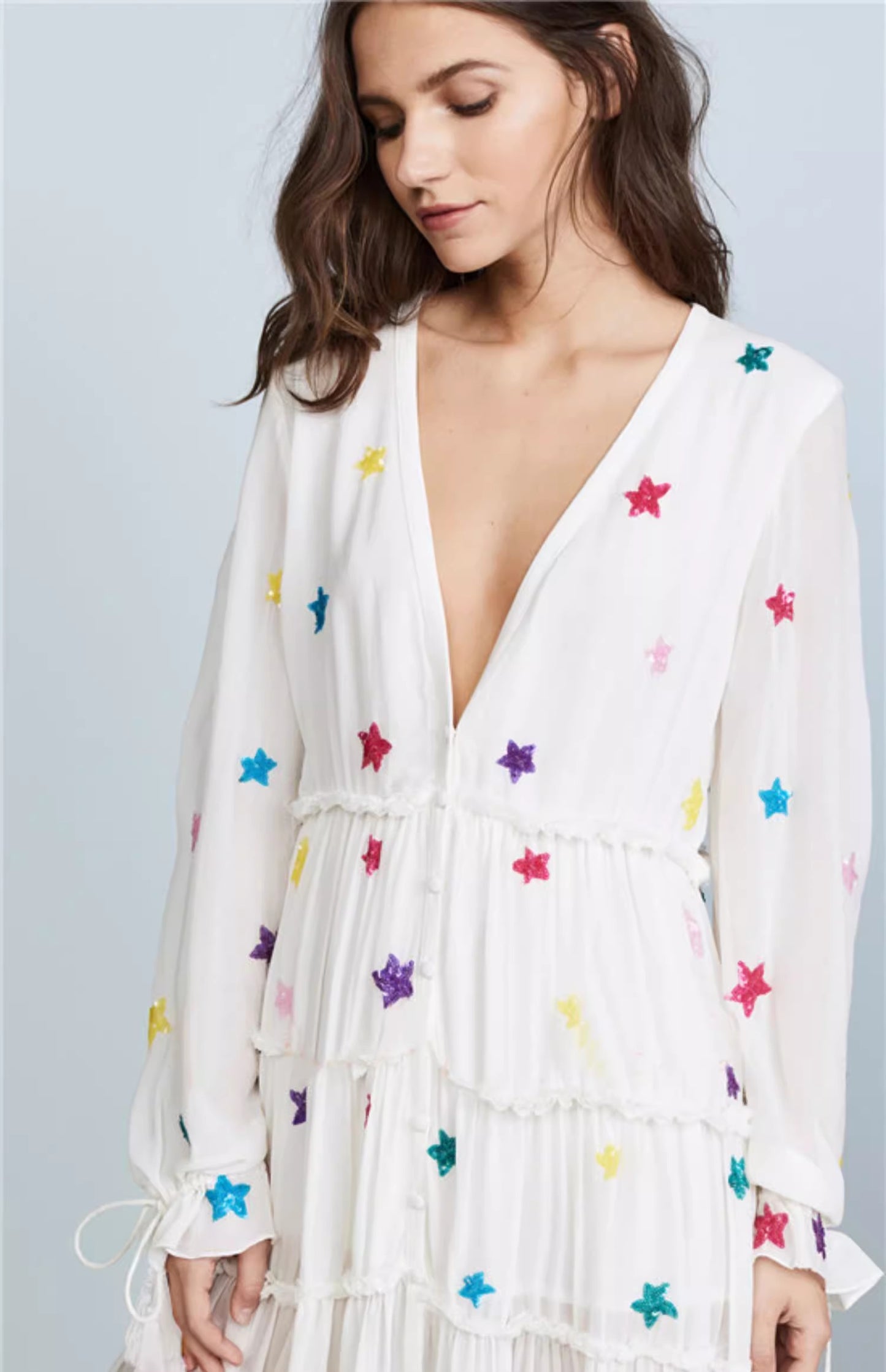 Robe de vacances en bord de mer brodée d'étoiles bohème