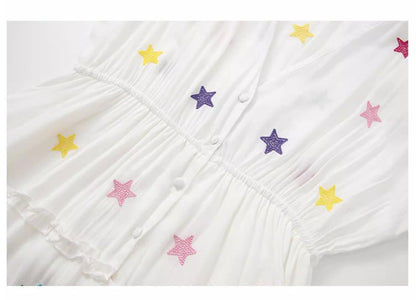 Vestido playero de fiesta con bordado de estrellas bohemias