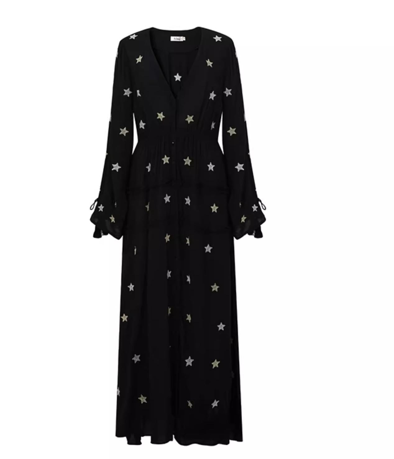 Robe de vacances en bord de mer brodée d'étoiles bohème