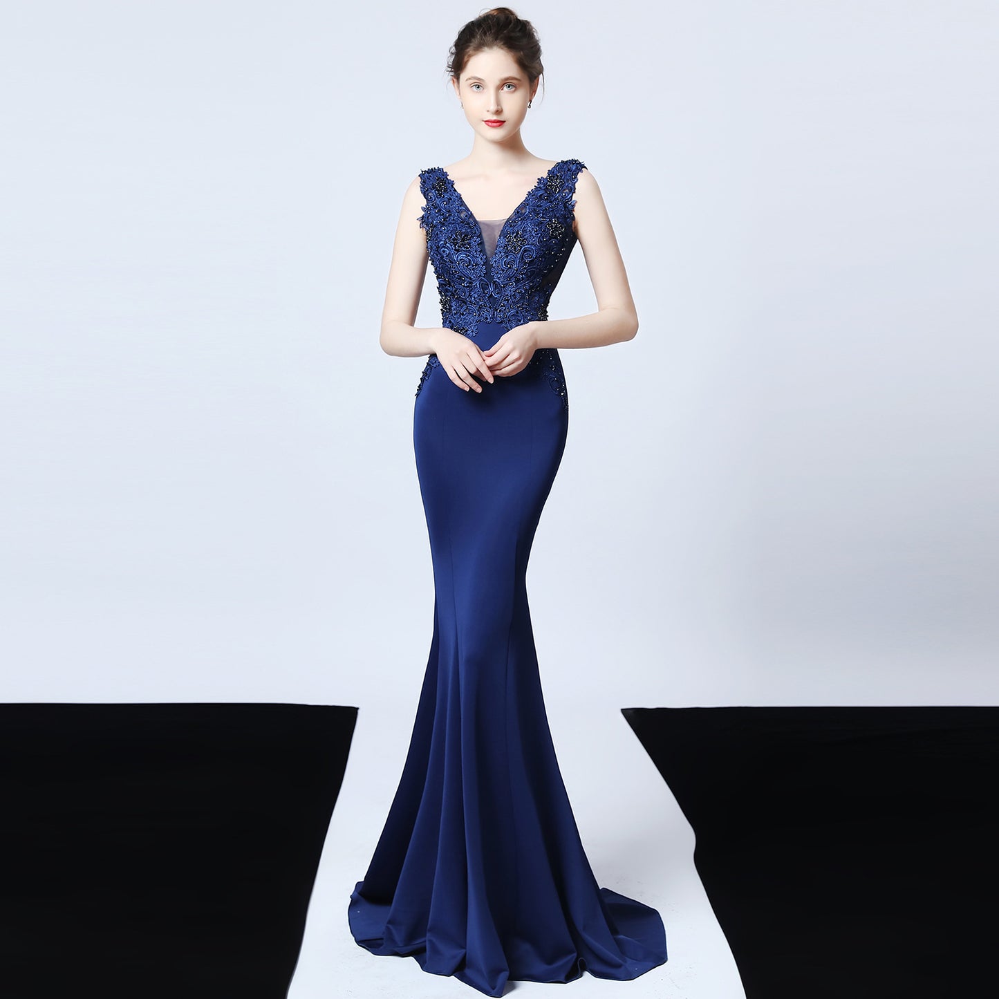 Wedding Handmade Applique Beaded Toast Clothing Bride Long Appreciation Dinner Slim-Fit Fishtail Evening Dress Formal Gown