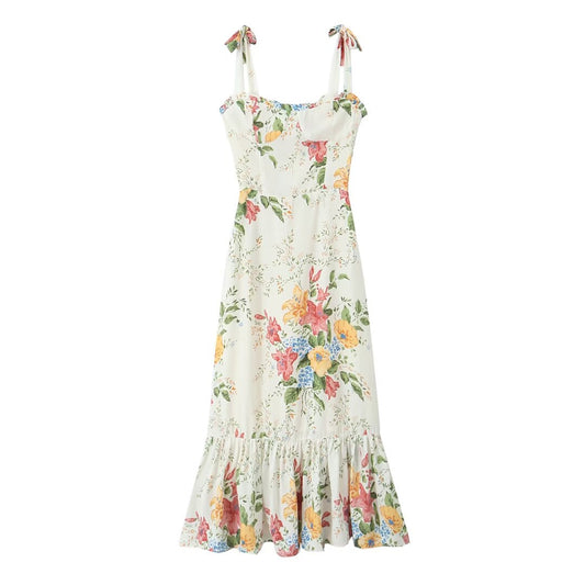 Summer Pastoral Floral Small Floral Print Slim Fit Slimming Dress Women