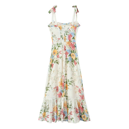 Summer Pastoral Floral Small Floral Print Slim Fit Slimming Dress Women