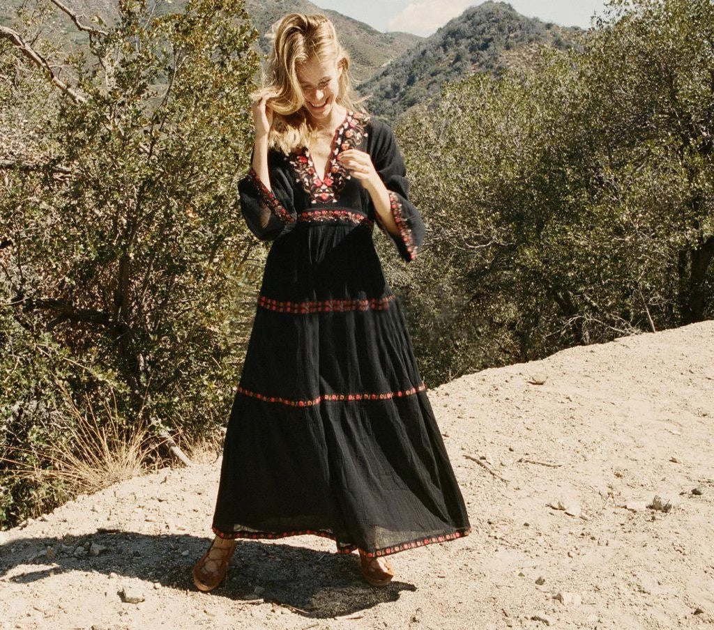 Robe taille haute pour femmes avec broderie florale, robe trapèze