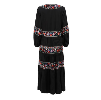 Women Spring Long Sleeve Dress With Floral Embroidery A Line Dress