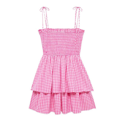 Robe courte à carreaux pour femmes, vêtements d'été, Mini écharpe