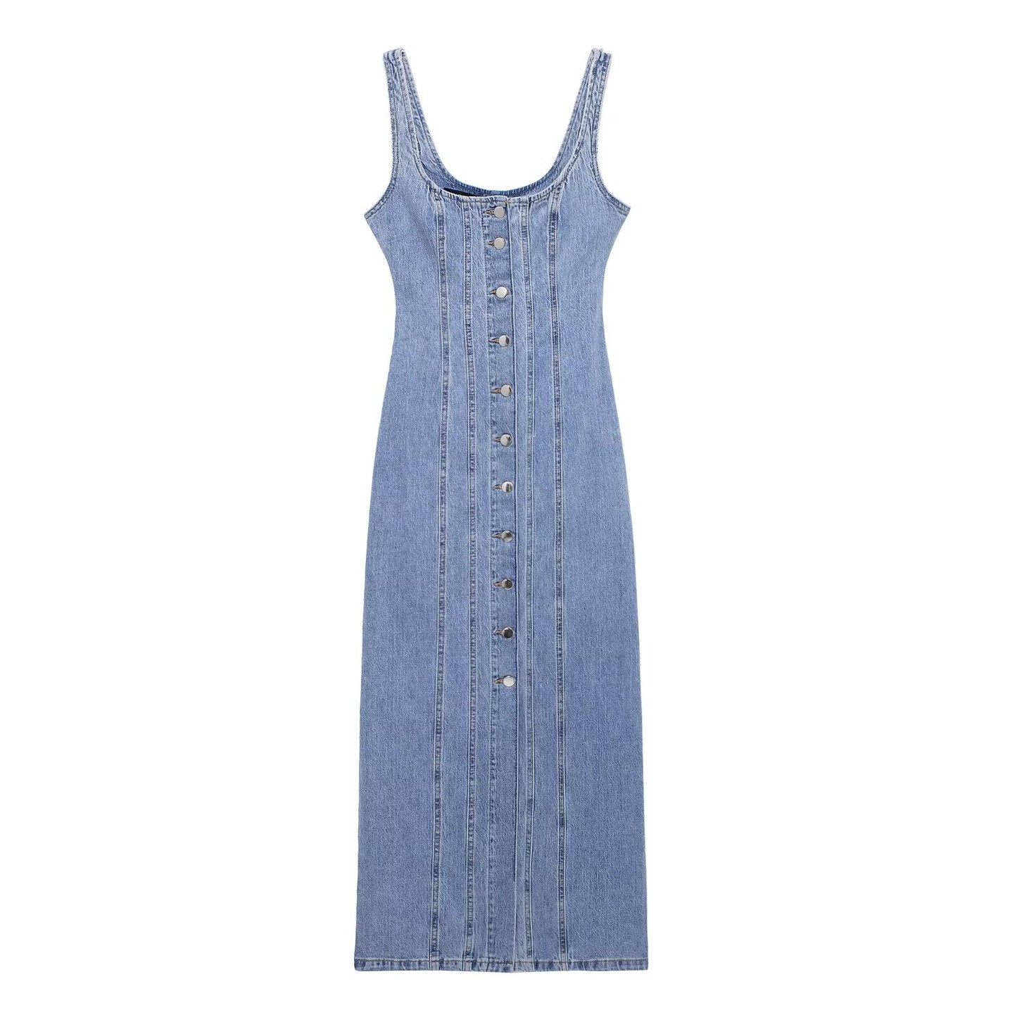 Robe mi-longue en Denim pour femmes, tenue décontractée, décorée de boutons en rangée, été