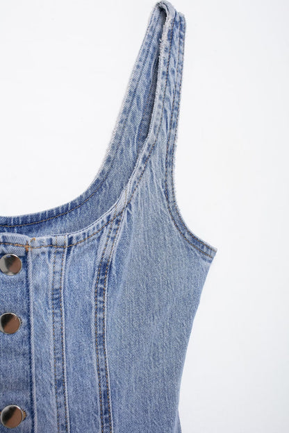 Robe mi-longue en Denim pour femmes, tenue décontractée, décorée de boutons en rangée, été