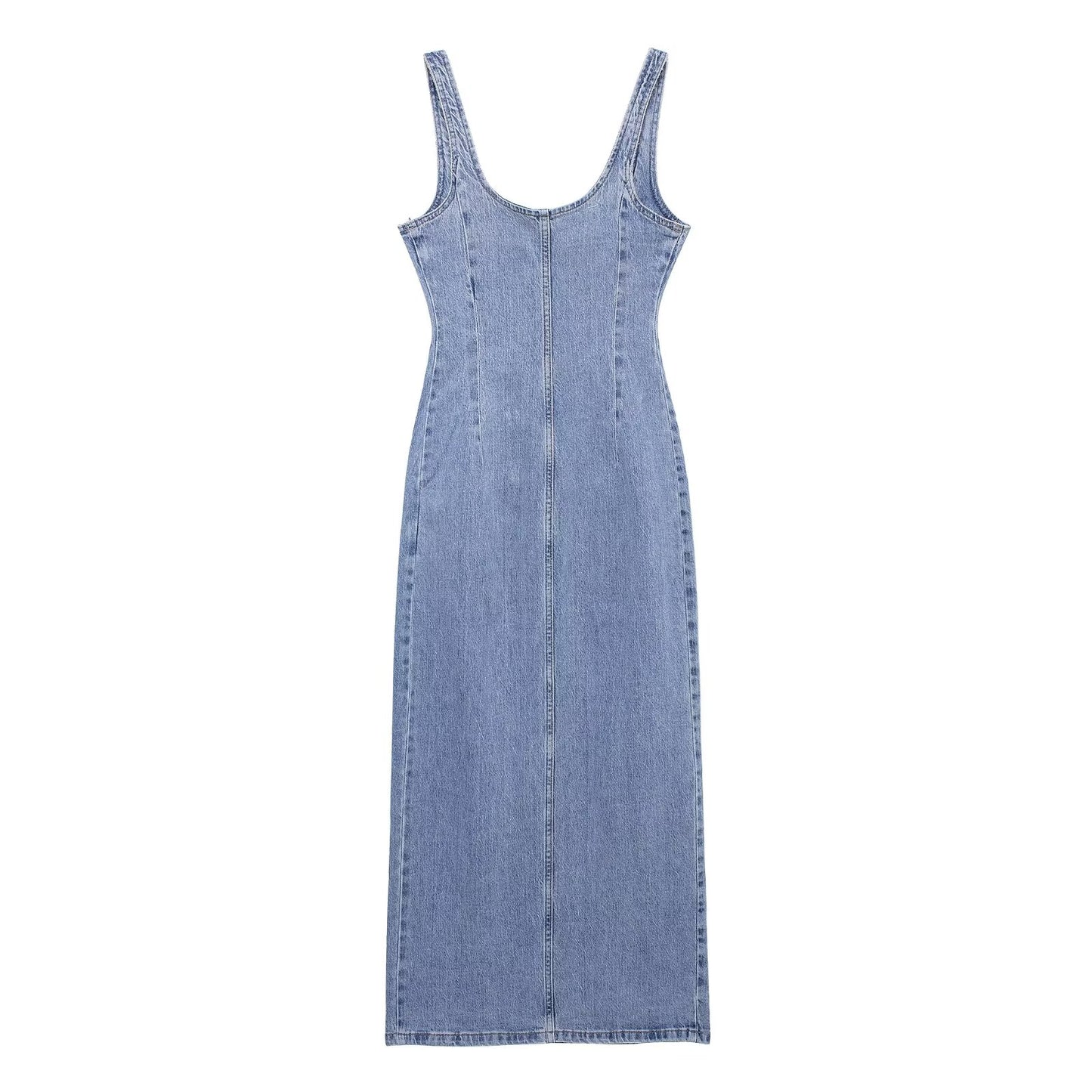 Summer Women Casual Decorated Row Button Denim Midi Dress