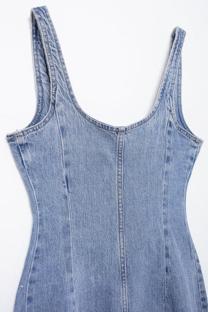 Robe mi-longue en Denim pour femmes, tenue décontractée, décorée de boutons en rangée, été