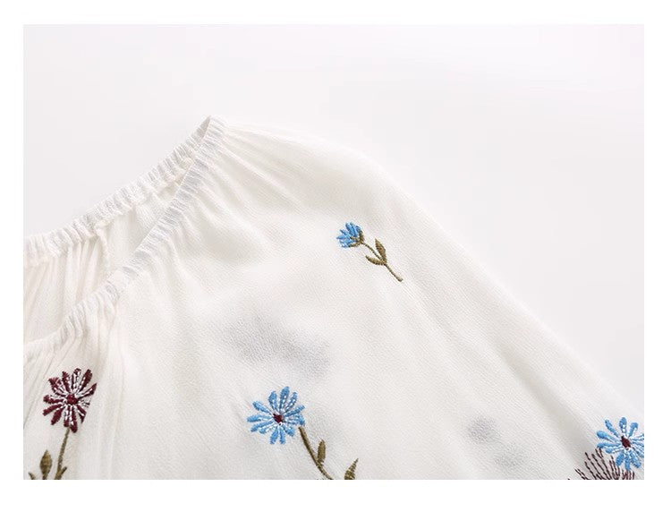 Vintage Dress Embroidered Flower Split Dress