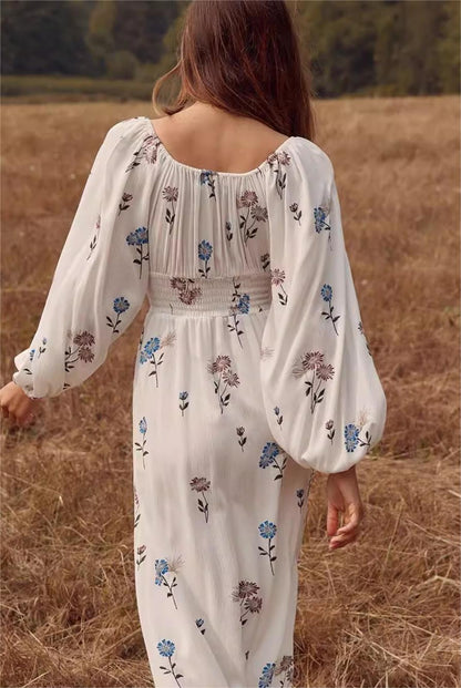 Vintage Dress Embroidered Flower Split Dress