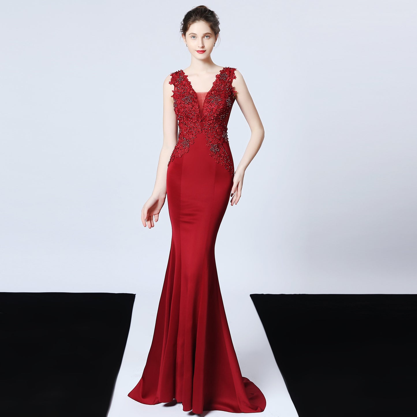 Wedding Handmade Applique Beaded Toast Clothing Bride Long Appreciation Dinner Slim-Fit Fishtail Evening Dress Formal Gown