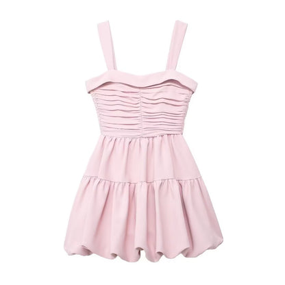 Embellished Balloon Slim Fit Ruffled Sling Short Dress Women