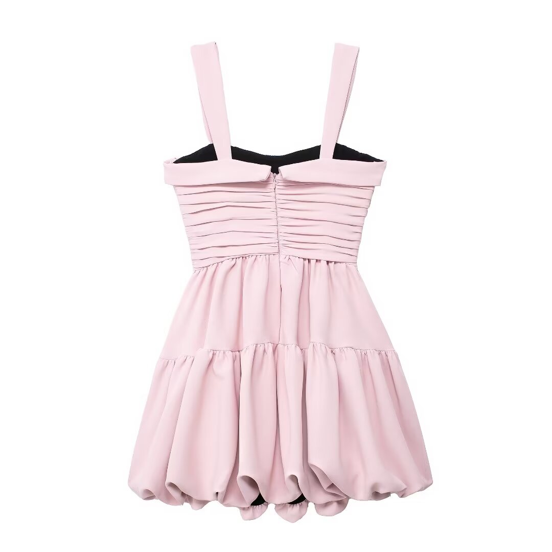 Embellished Balloon Slim Fit Ruffled Sling Short Dress Women