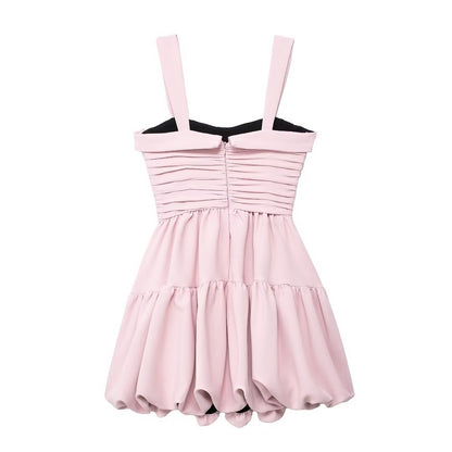 Embellished Balloon Slim Fit Ruffled Sling Short Dress Women