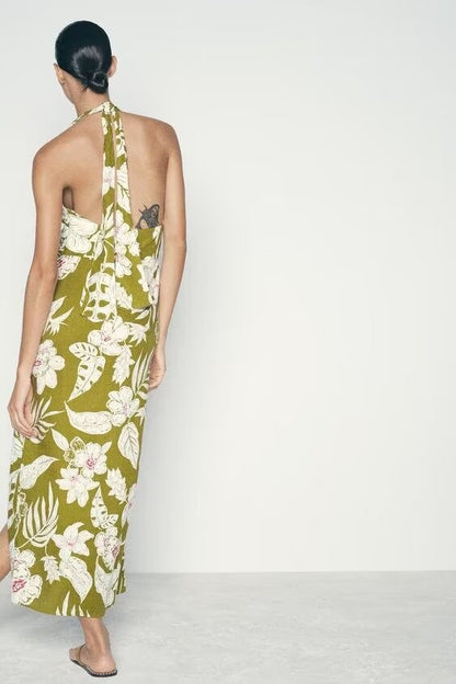 Robe en lin mélangé à imprimé floral pour femme