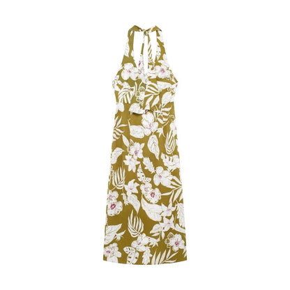 Vestido con estampado floral de mezcla de lino para mujer