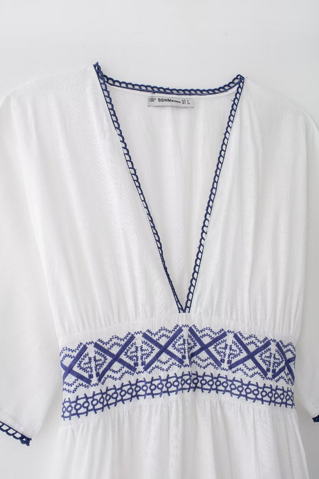 Ropa de verano para mujer, vestido de manga corta con cuello en V y bordado de lino sencillo y fresco