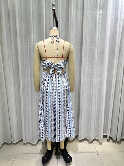 Vestido estampado con cuello halter para mujer