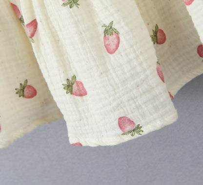 Summer French Strawberry Printing Slip Dress Women Sexy Younger Cinched A line Dress