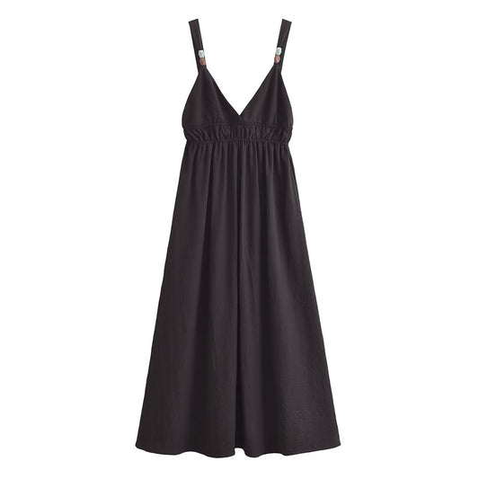 Robe à bretelles incrustée de perles pour femmes, vêtements d'été pour le bureau, ample et décontracté, taille haute