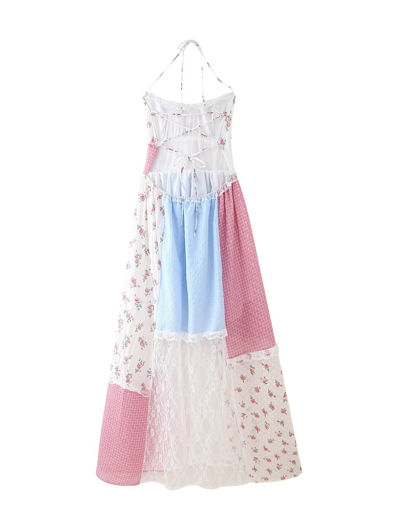 Robe d'été à coutures florales, douce, col licou, sans manches, pour femmes, robe de vacances