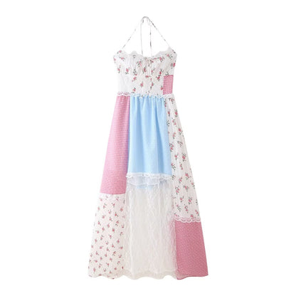 Robe d'été à coutures florales, douce, col licou, sans manches, pour femmes, robe de vacances