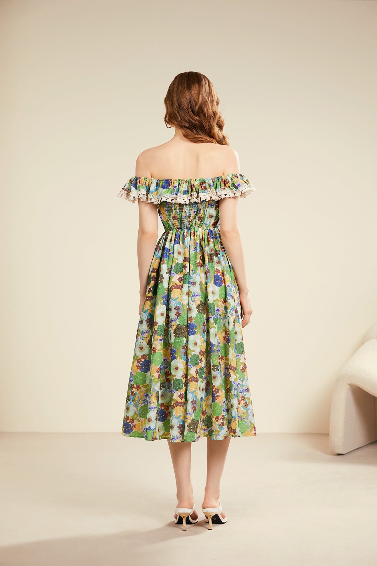 Robe d'été à fleurs pour femmes, épaules dénudées, manches courtes, ligne A